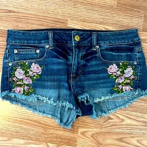 AEO Embroidered Flower Jean Shorts